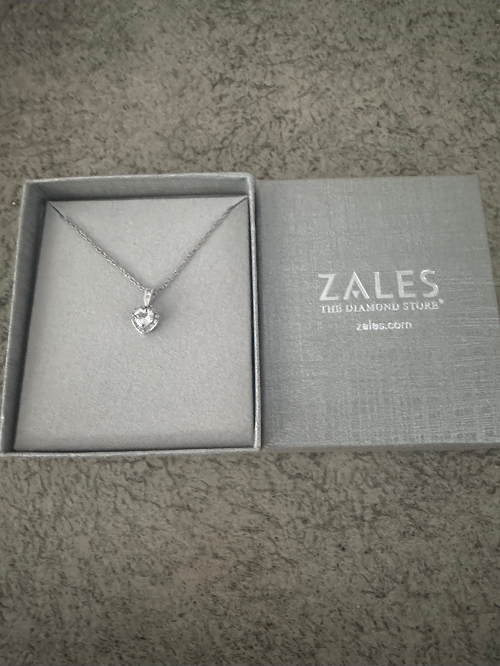 Zales Silver Heart Pendant Necklace with Clear Stone